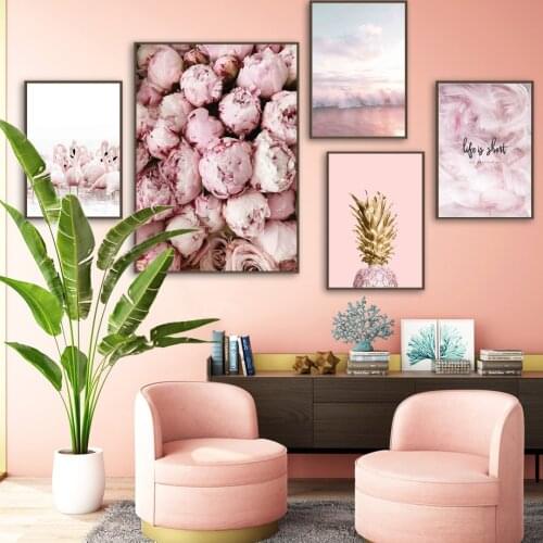 Flamingo Feathers Rose Flower Pineapple Wall Art Canvas Painting Nordic Posters And Prints Wall Pictures For Living Room Decor