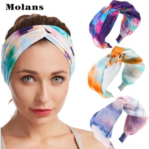 MOLANS Printed Gradient Cross-Knotted Headband Satin Hairband Women Girls Bohemian Head Hoops Washed Colored Hair Accessories