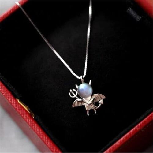 Season Gate 925 Sterling Silver Chain Moonstone devil Personality Necklace for women SN059
