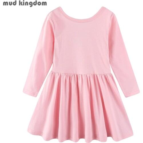 Mudkingdom Girls Dresses Solid Ruffled Long Sleeve Casual Girls Dress Cotton Children Clothing Kids Clothes