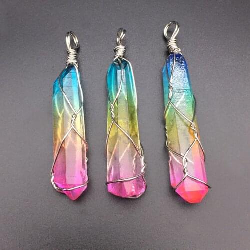 Handmade Irregular Natural Stones Pendants Wire Wrap Crystal Chakra Rock Rainbow Stone Quartz Pendant Necklace Men Women Jewelry