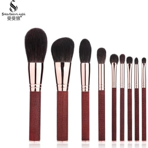 Shoushoulang Professional Handmade Make Up Brush Set Face Powder Eye Shadow Brush Soft Blue Squirrel Hair Makeup Brushes Kit