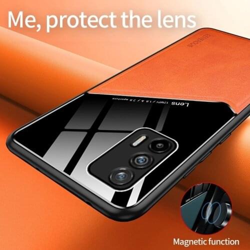 RealmeGT Case Leather Texture Car Magentic Suction Holder Cover For Realme Realmi GT 5G 6.43'' TPU Soft Bumper Shockproof Coque