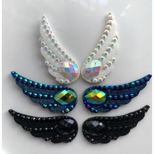 12pcs (6 pairs) 20x54mm Angels wings Gems Flat back Rhinestone Cabochon Embellishment Scrapbooking DIY Crafts