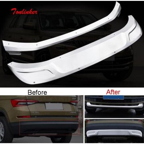 Tonlinker Cover Sticker for SKODA KODIAQ 2017-18 Car Styling 2 PCS Stainless steel front and rear Bumper guards Cover Stickers