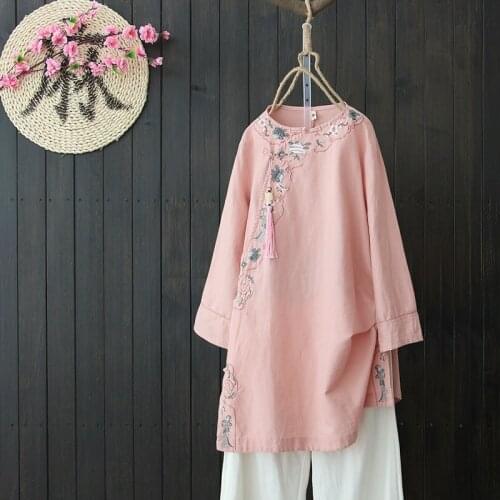 Traditional chinese clothing for womens tops and blouses linen shirt oriental female cheongsam top China clothing DD1482