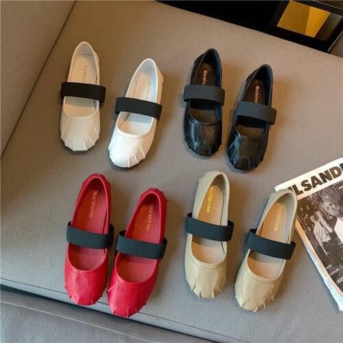 Retro Pleated round toe mary jane shoes women ballet flats slip on loafers soft soled moccasins elastic band grandma shoes woman