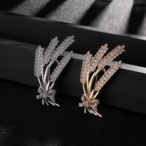 Gold Silver Color Crystal Wheat Brooches For Women Flower Weddings Male Casual Brooch Pins Jewelry Gifts