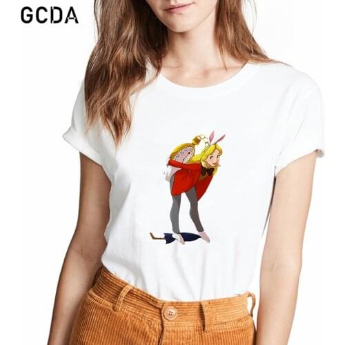 Women Clothes Casual Girls Clothing Funny Cute Alice in Wonderland Cosplay White Rabbit Print T-Shirts Ladies Fashion Tops