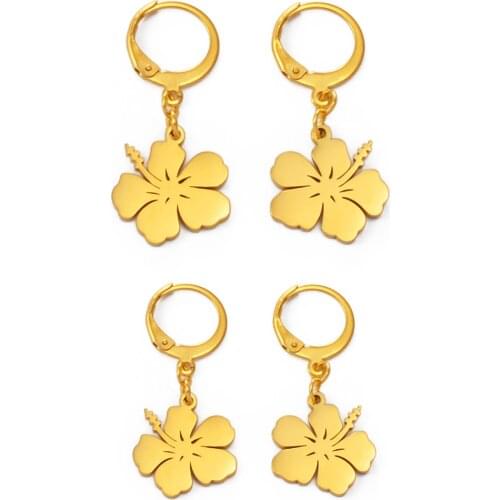 Anniyo Flower Earrings for Women Girls Hibiscus Earrings Guam Hawaii Flower Jewelry Kiribati Earing Micronesia Chuuk #201821