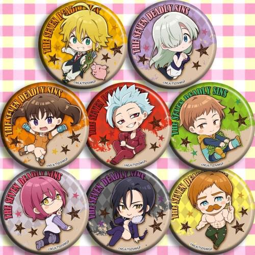 58mm Anime The Seven Deadly Sins Keychain Meliodas Elizabeth Gowther Acrylic Badges Brooch