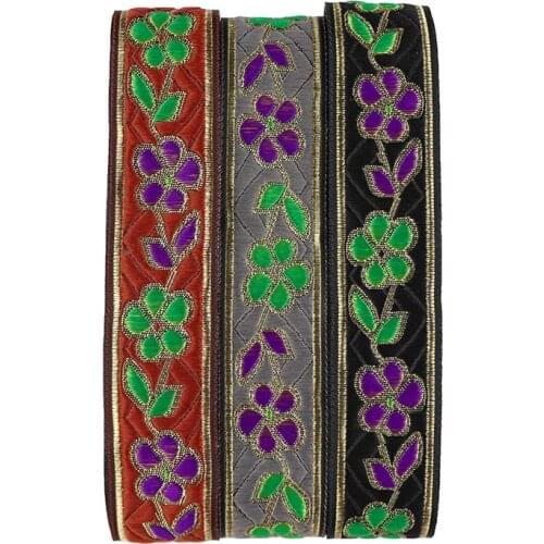 7 Yards 3.3cm Embroidered Jacquard Ribbon Leaves Pattern Lace Trim For Clothing Curtain Decoration DIY Sewing Fabric