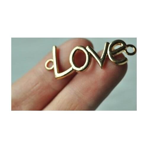 70pcs big Gold Plated Curved Love Connector Letter Charm 40x16mm zinc alloy lead and nickle free