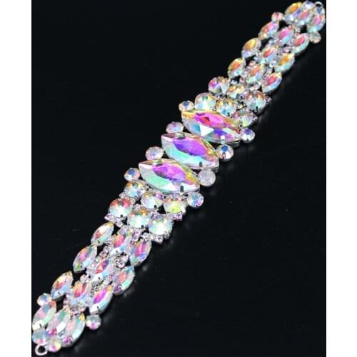 1pcs 23.8x4cm High Quality Sewing On Rhinestone Applique Sew On Stone Silver Base Crystal Clear Color DIY Wedding Evening Dress