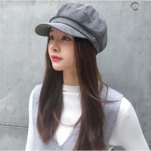 Spring and Autumn Hat Women Plaid Octagonal Beret Retro Painter Cap Plaid Ladies Hats Autumn Fashion Korean Vintage Plaid Hat