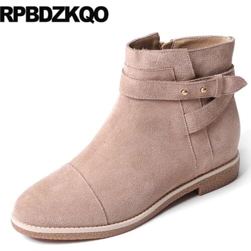 High Quality Shoes Booties Genuine Leather Elevator Rivet Women Ankle Boots 2016 Round Toe Fall Fur Stud Autumn Ladies Fashion