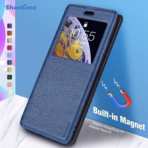 For Xiaomi Pocophone F1 Case For Xiaomi Poco F1 View Window Cover Invisible Magnet and Card Slot and Stand