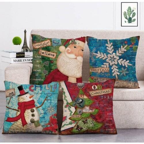 Retro Christmas Santa Claus Throw Pillows cover Sofa Cushion Cover for Home Decorative 45x45cm Pillowcase Decoration Stag T08
