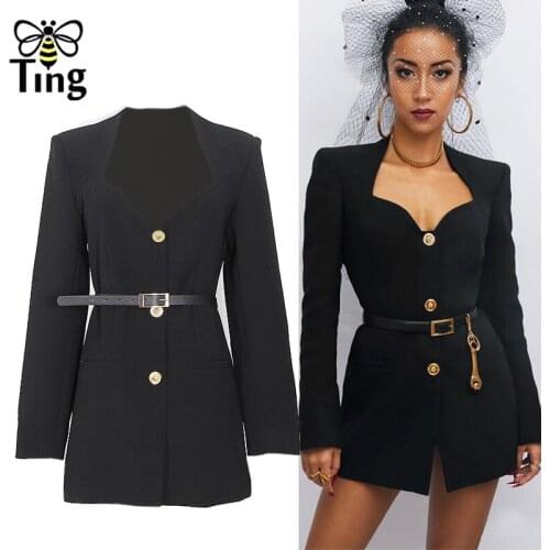 Tingfly Designer Vogue Runway Super Mini Dress Sweetheart Neckline Button Black Party Night Dresses with Belt Sexy Dark Elbise