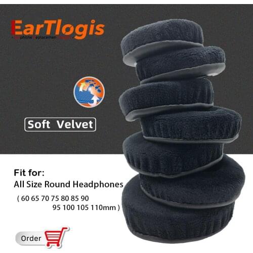 EarTlogis Black Universal Replacement Velvet Ear Pads Parts Earmuff Cover Cushion Cups pillow for All size Round Headphones