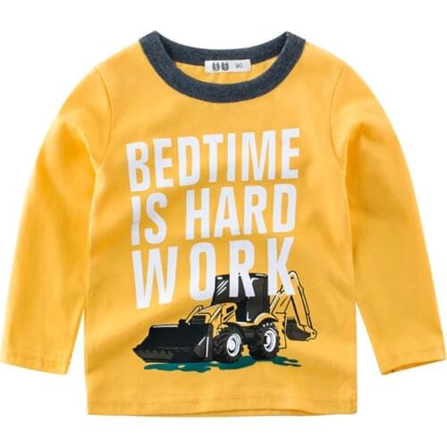 Boys T-Shirts Cute Fun Cartoon Excavator Girls Blouse Autumn Kids Clothes Children Cotton Tshirt Toddler Long Sleeve T Shirts