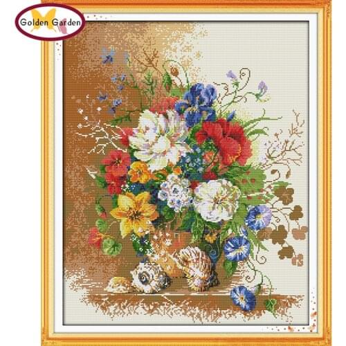 GG Beautiful Vase Flower Style Joy Sunday Christmas Stocking Needlework Embroidery Sets Cross Stitch Patterns for Home Decor
