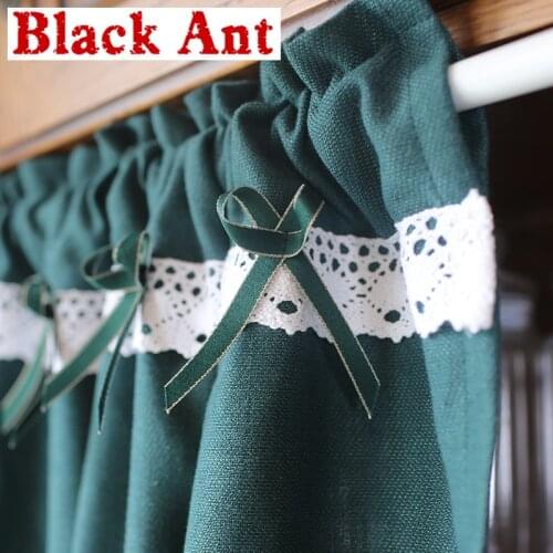 1PCS Rod Pocket Short Curtain For kitchen Cabinet American Dark Green Half Curtain For Living room Small Window Partition DL32F