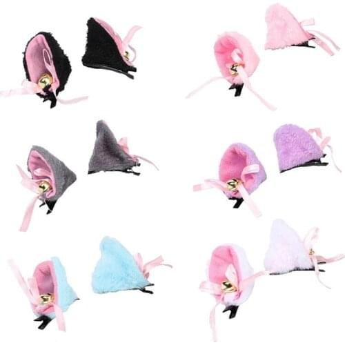 China Embroidery#2Cat Ears With Bell Hair Clip Fox Long Fur Hairpins Headwear Cosplay Anime Costume Party Gifts Hair Accessories