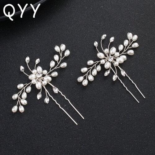 Classic 2pcs/lot White Pearls Crystal Handmade Hairpins Wedding Hair Jewelry Ornaments for Girls Women Headpieces Hair Clips