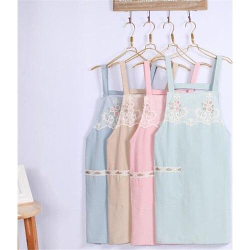 Korean Style Women Lady Restaurant Home Kitchen For Cooking Cotton Apron Bib Flower Pattern