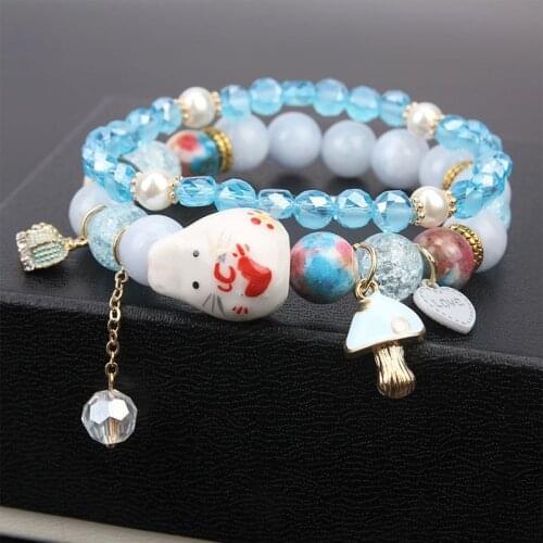 Korean version of the new bracelet natural stone multi-layer bracelet lucky cat lucky bracelet for women jewelry