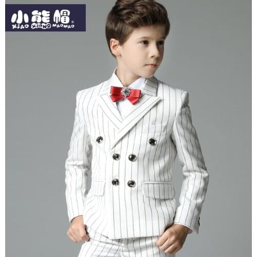 2019 Teen-age Boy Suit Brit Stripe Mid-Autumn and Winter Flower Boys Birthday Dress Suit Show Childrens Sets size 110-160