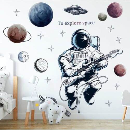 Creative Space Astronaut Wall Sticker Space Planet Explore Kids Boys Bedroom Decoration Removable Wallpaper Poster Decals