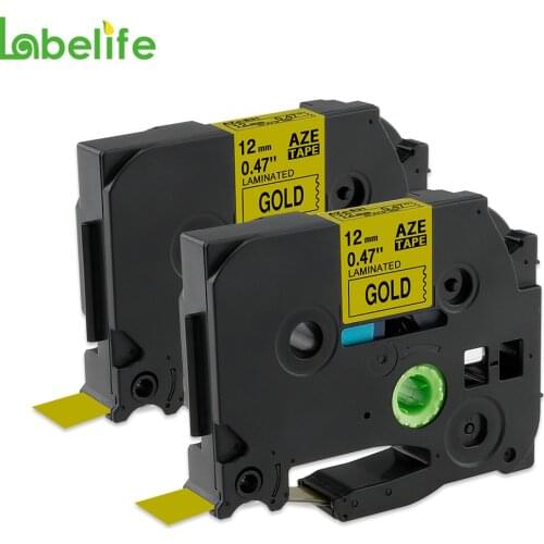 Labelife 2 Pack TZ831 Compatible Brother P-touch Tape TZe831 TZ-831 TZe-831 Black on Gold TZ Tape 12mm for Label Maker PT-1280