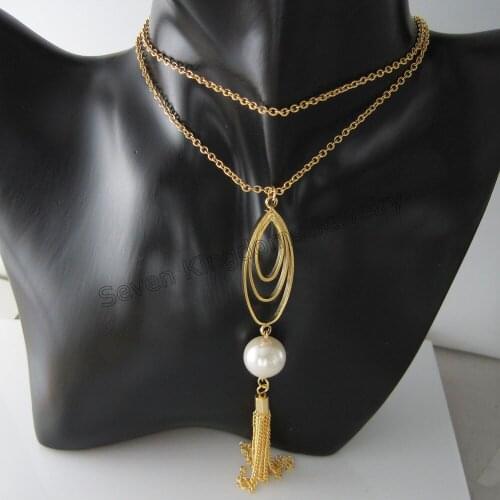 YELLOW GOLD PLATED OVERLAY 31.5" CIRCLE CHAIN & MULTI OVAL SHAPED WITH BALL DANGLER LONG PENDANT NECKLACE