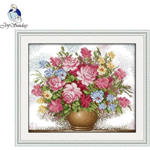 Joy Sunday Pink rose Painting Craft embroidery Set Counted or Stamped 11CT 14CT Chinese Cross Stitch Kits Embroidery Needlework