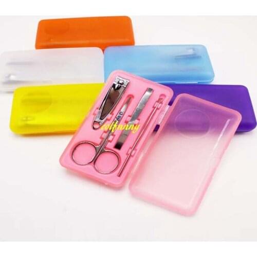 600pcs/lot Fast shippign 4Pcs/set Nail Clippers Scissors File Tweezers plastic Bag Mini Nail Manicure Tool Set can do logo