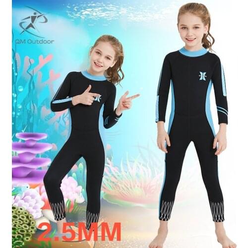 2.5mm Neoprene Kids Diving Suit Girl Long Sleeve One-piece Wetsuit Children Swimwear Uv Protection Surfing Snorkeling Suit