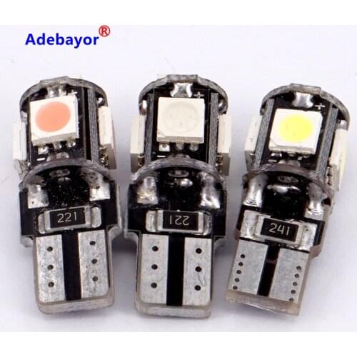 50pcs/lot New T10 5050 SMD 5 LED W5W 194 Error Free White Light Bulb Canbus function warning canceller led Eorr free bulb