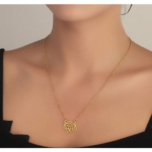 Stainless Steel Origami Leopard Tiger Pendant Necklaces For Women Girls Lined Beast Choker Statement Animal Jewelry Gift