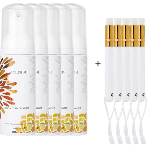5Pcs No Stimulation 60ml Eyelash Foam Cleanser Shampoo Mousse For Eyelashes Extension Brush Kit Eye Lash Cleaning Foam Pump