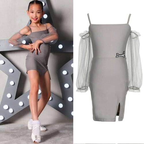 Latin Dance Dresses For Girls Off-Shoulder Party Show Dress Tango Dance Clothes Kid Competition Clothes Latina Girl Dress BL4844