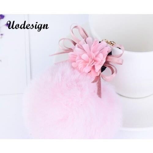 Pompom Women Autumn Flower Fur ball Keychain Charm Pompon Keyring Fluffy Faux Rabbit Fur Ball Key Chains For Car Bag