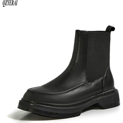 QZYERAI New design Genuine leather Womens boots Martin boots European style fashion cowhide Female boots Autumn winter shoes