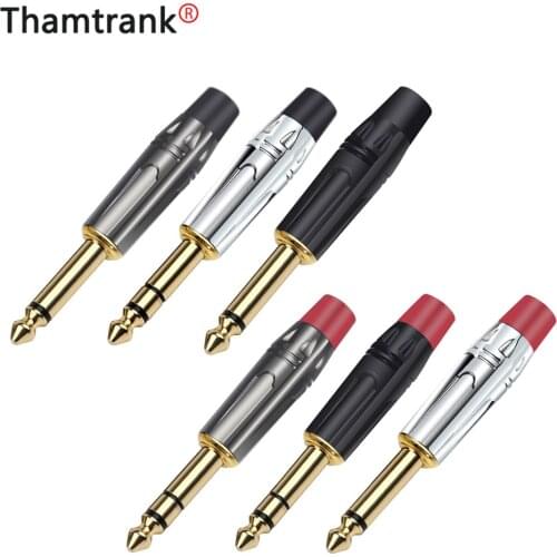 10pcs Jack 6.35 High quality Nickel plated Audio Plug Connector 6.35mm stereo microphone Plug Assembly adapter Black & Red