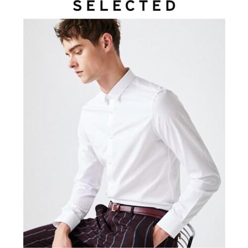 SELECTED Mens Slim Fit Cotton Jacquard Long-sleeved Shirt S|419305556