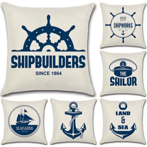 SBB new British style Nautical series Rudder anchor Printed linen Cushion Cover Decorative Sofa Throw Home Decor Pillow Case 45