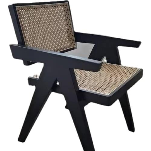 Modern Solid Wood Dining Chairs Wood Rattan Chair Nordic Cafe Armchair Living Room Balcony Lounge Chair