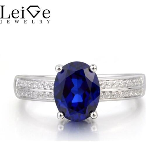 Leige Jewelry Blue Sapphire Ring Wedding Ring September Birthstone Oval Cut Blue Gemstone 925 Sterling Silver Ring for Women