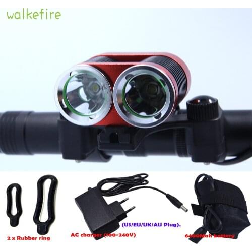 Walkfire 2XT6 LED 5000 Lumen Rechargeable Bicycle Light Mountain Bike Riding Cycling Headlight Waterproof+18650 Battery Pack